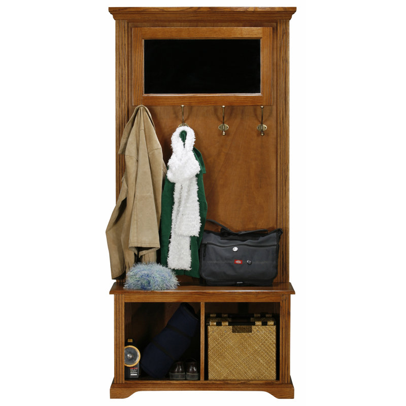 Loon Peak® Glastonbury Oak Solid Wood Hall Tree with Bench and Shoe